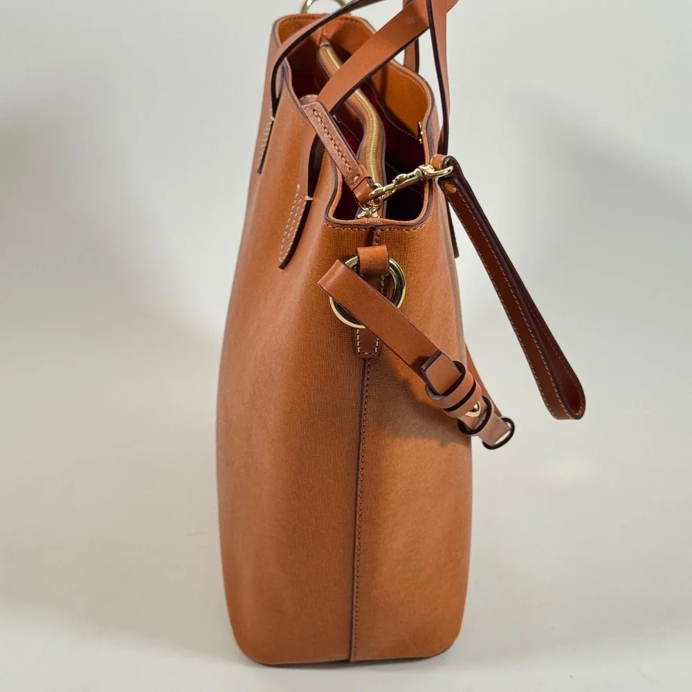 Dooney & Bourke Saffiano Leather Shopper Tote Bag Caramel Tan Gold Hardware - Picture 9 of 15